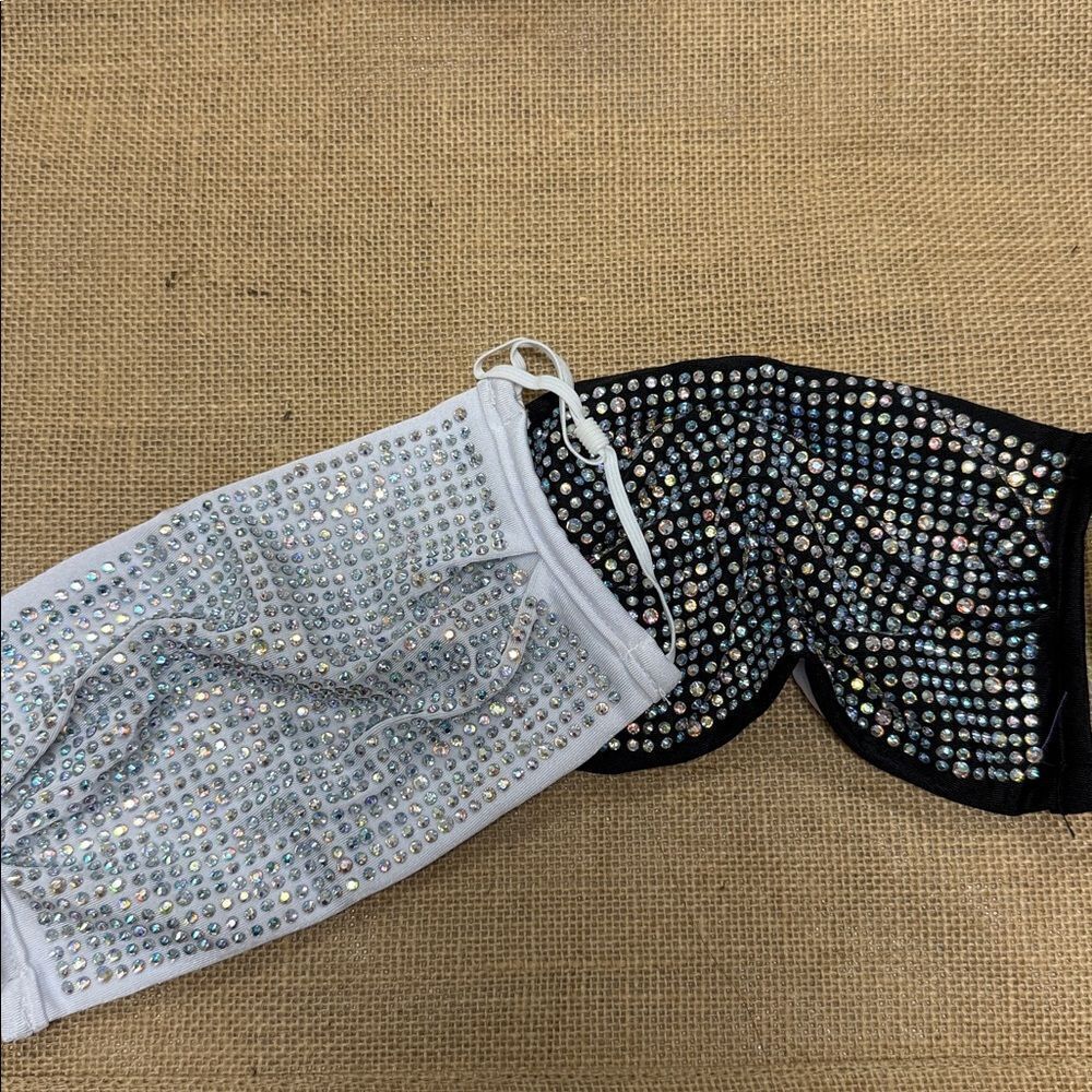Rhinestone Face Masks in Black and White (2) Pair White & Black Bedazzled NEW